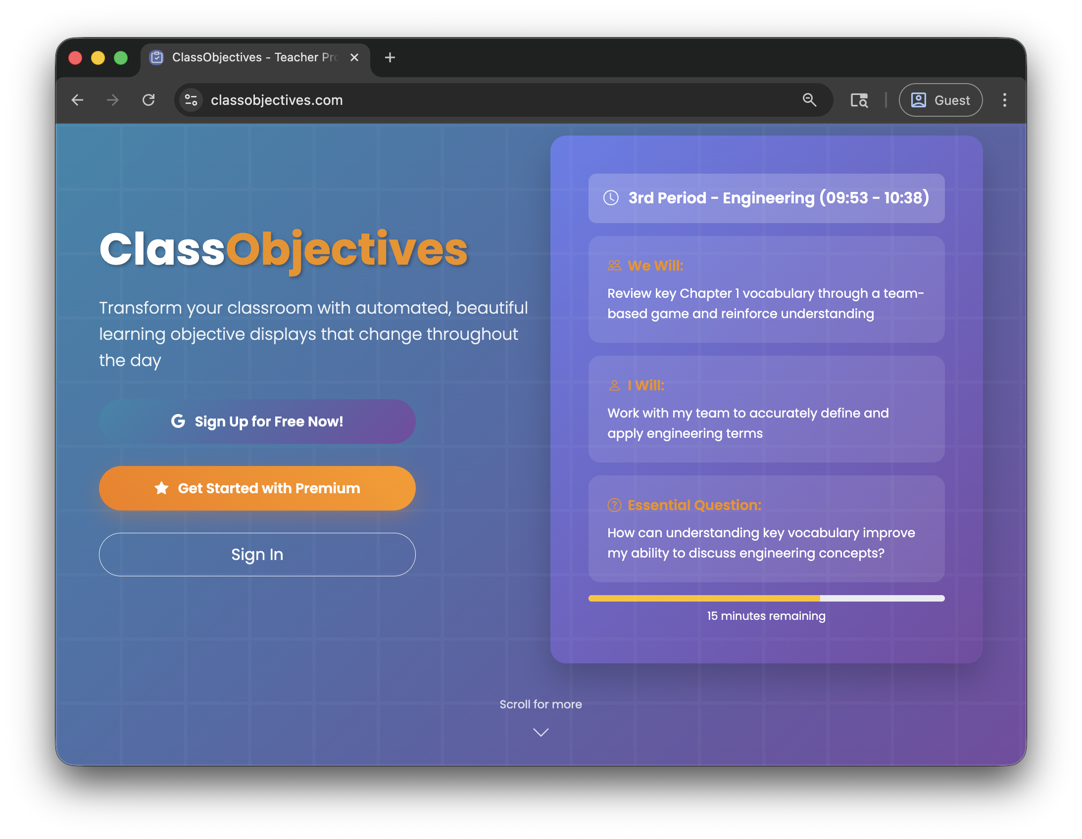 ClassObjectives Screenshot